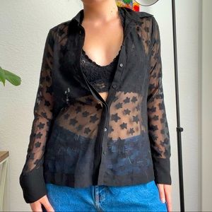 H&M Sheer Star Black Button Up